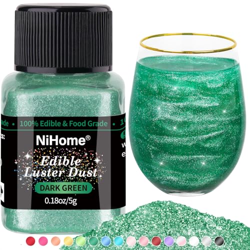 NiHome Edible Glitter Luster Dust for Drinks, Dessert, Vegan, Dark Green
