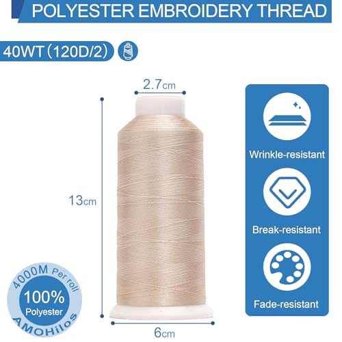 Image of High Tenacity Polyester Embroidery Machine Thread 40WT(120D /2) 4000M Per Spool for Commercial and Domestic Embroidery Machine (Doe Skin-1938)
