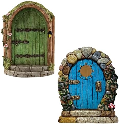 HDGSAFD 2 Stück Feentür aus Holz, GartenFeenhaus, Feentür für den