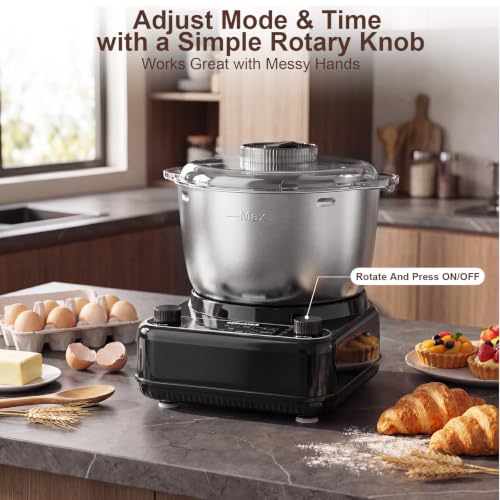 Image of Electric Dough Mixer with Ferment Function, 6.5QT Stand Dough Maker, Dough Kneading Machine with 304 Stainless Steel Bowl, Removable Lid & Knob Control, Ideal for Pizza, Pasta, Bread - Onyx Black
