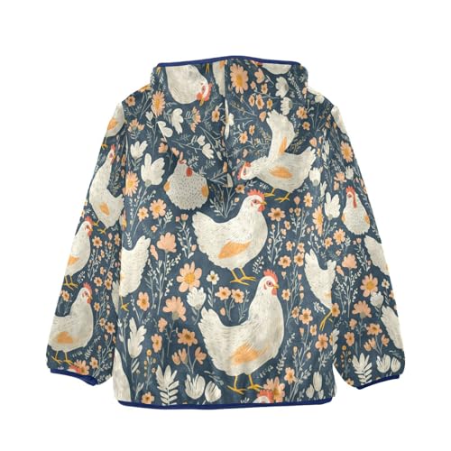 Floral Hen Pattern Toddler Fleece Jacket Girl Boys Hooded Fleece Jacket Coat Warm Outwear Zip-up 3-10T2