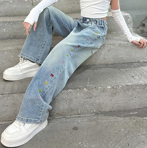 Wide Leg Jeans Teen Girls High Elastic Waisted Denim Jeans Cute Summer Y2K Pants Trousers Streetwear Trendy Clothes4