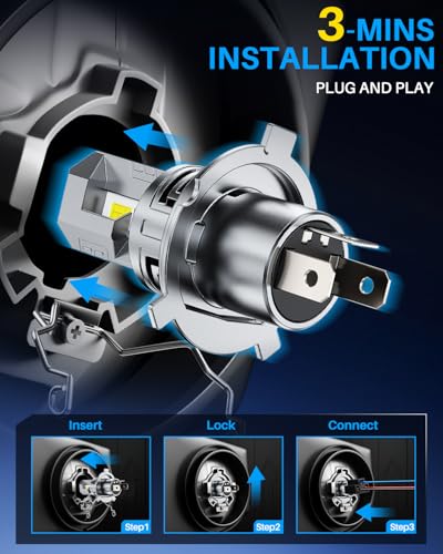 Image of AUTOONE H4 9003 HB2 Bulbs, No Flicker 6500K White, 60,000LM Brightness, Easy 3 Min Plug and Play, IP68 Rated, Long Lifespan, 2 PCS