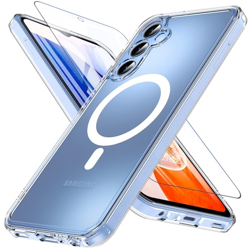 RC1WD Magnetic for Samsung Galaxy A15 5G Phone Case, Samsung A15 5G Case for Magsafe with Screen Protector, [Not-Yellowing] Shockproof Protective Cover Case for Samsung Galaxy A15 5G (Clear)