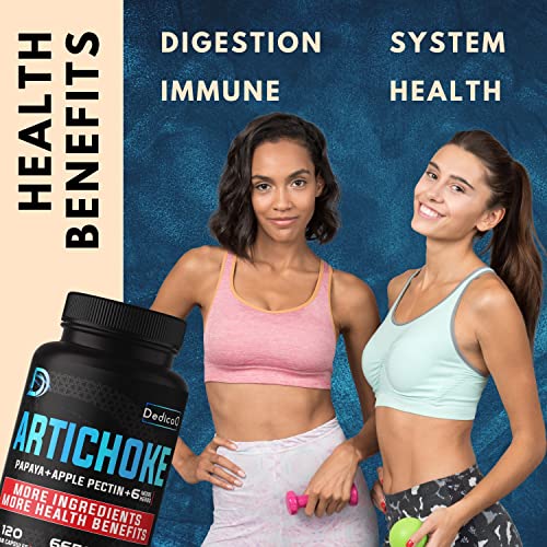 Dedicad Artichoke Leaf Supplement 6650Mg Extract - 9In1 Combined Papaya, Apple Pectin, Ginger Root, Fennel Seed & More - Supports Immune & Digestion Health - 4 Month Supply - Non-Gmo, Gluten Free #TOP2