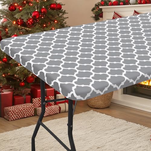 Smiry Rectangle Picnic Table Cover, Waterproof Elastic Fitted Camping Tablecloths