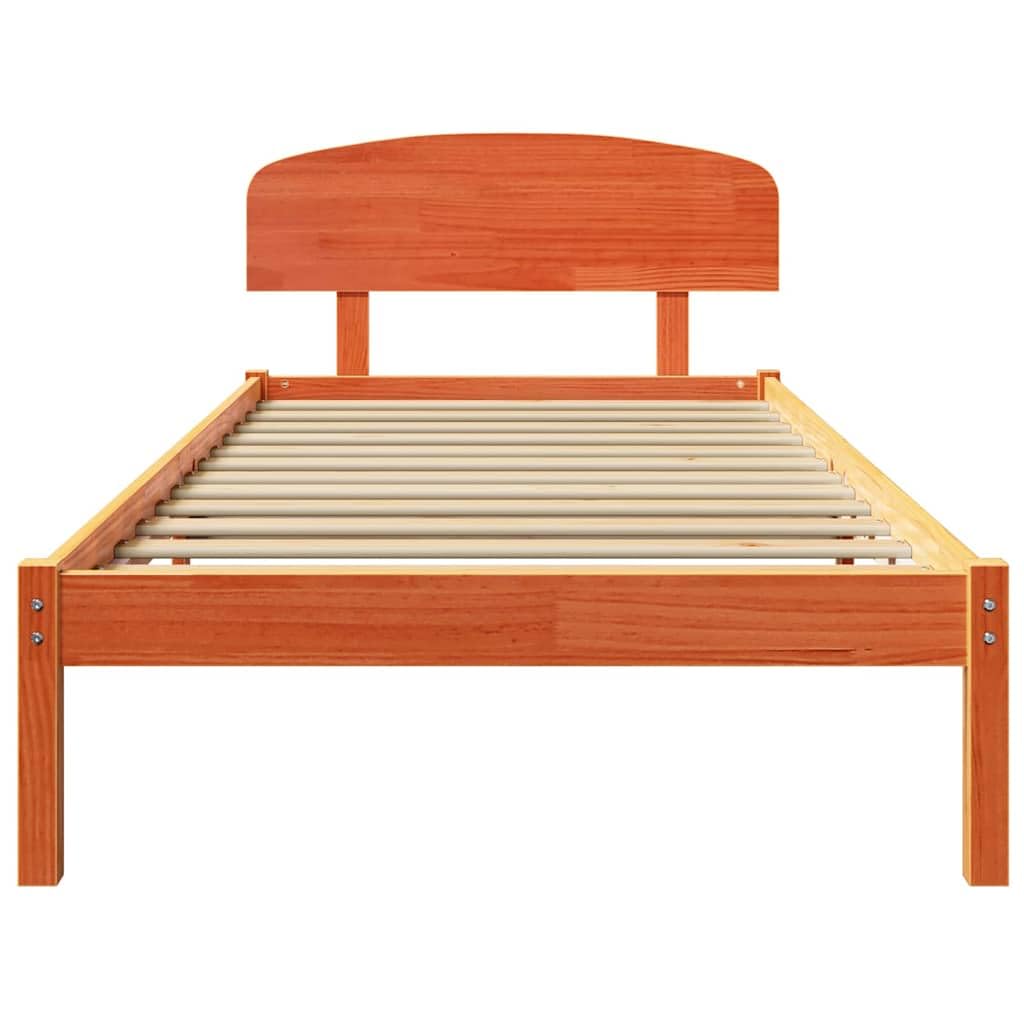 vidaXL Estructura de Cama con cabecera Marrón Cera 75 x 190 cm, Cama de Madera de Pino Moderna, con Cabecero, Fácil Montaje, Muebles Minimalistas para Tu Dormitorio