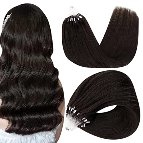 Easyouth Bead Hair Extensions Real Human Hair 2 Darkest Brown 20 Inch 50g 1g Per Strand Micro Loop Hair Extensions Remy Straight Hair