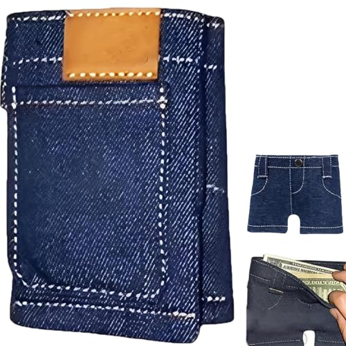 Pocket Pants Mini Jeans Wallet, Slim Compact Bifold Pocket Purse, Portable Retro Pants Style Wallet for Cards Keys or Cash, Small Travel Wallet (1pc)