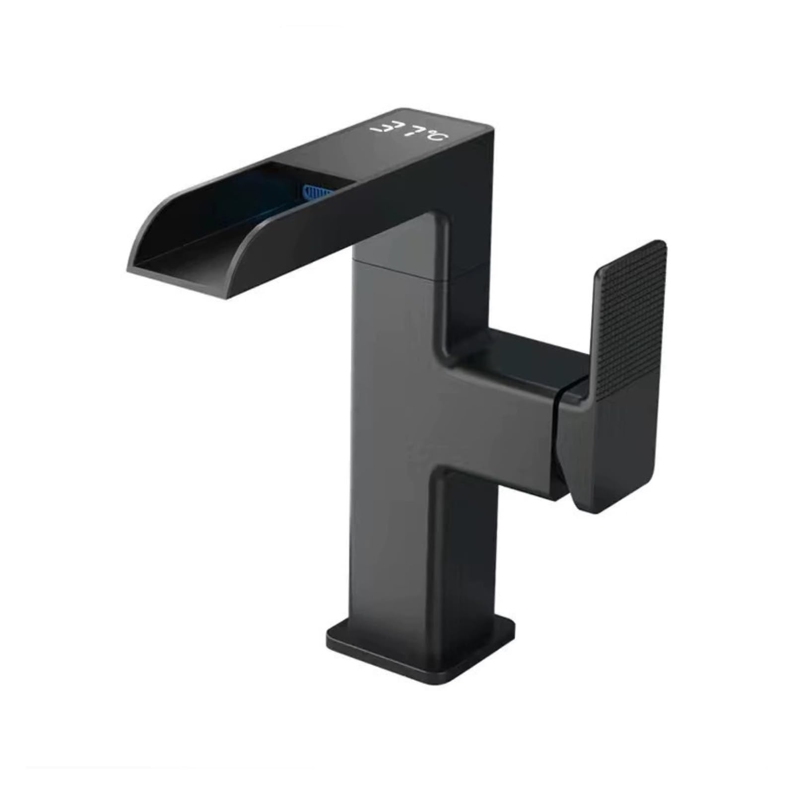 Waterfall Bathroom Faucet, Gray 304 SUS Basin Mixer Tap with LED Display, Single Lever Hot Cold,Safe and Reliable(Nero)