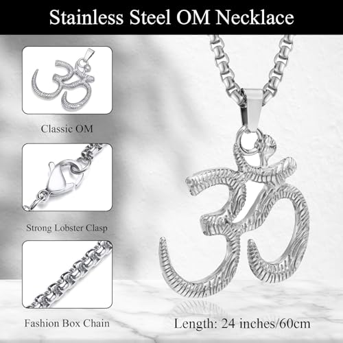 Collier Om plaqué or et acier durable, pendentif médaille de méditation