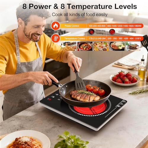 Image of Single Burner Electric Cooktop 1800W, Portable Electric Stove Hot Plate | Nafewin Countertop Stove Top Burner with 8 Power Settings, 4-Hour Timer Child Safety Lock for Apartment, Dorm & Small Kitchen