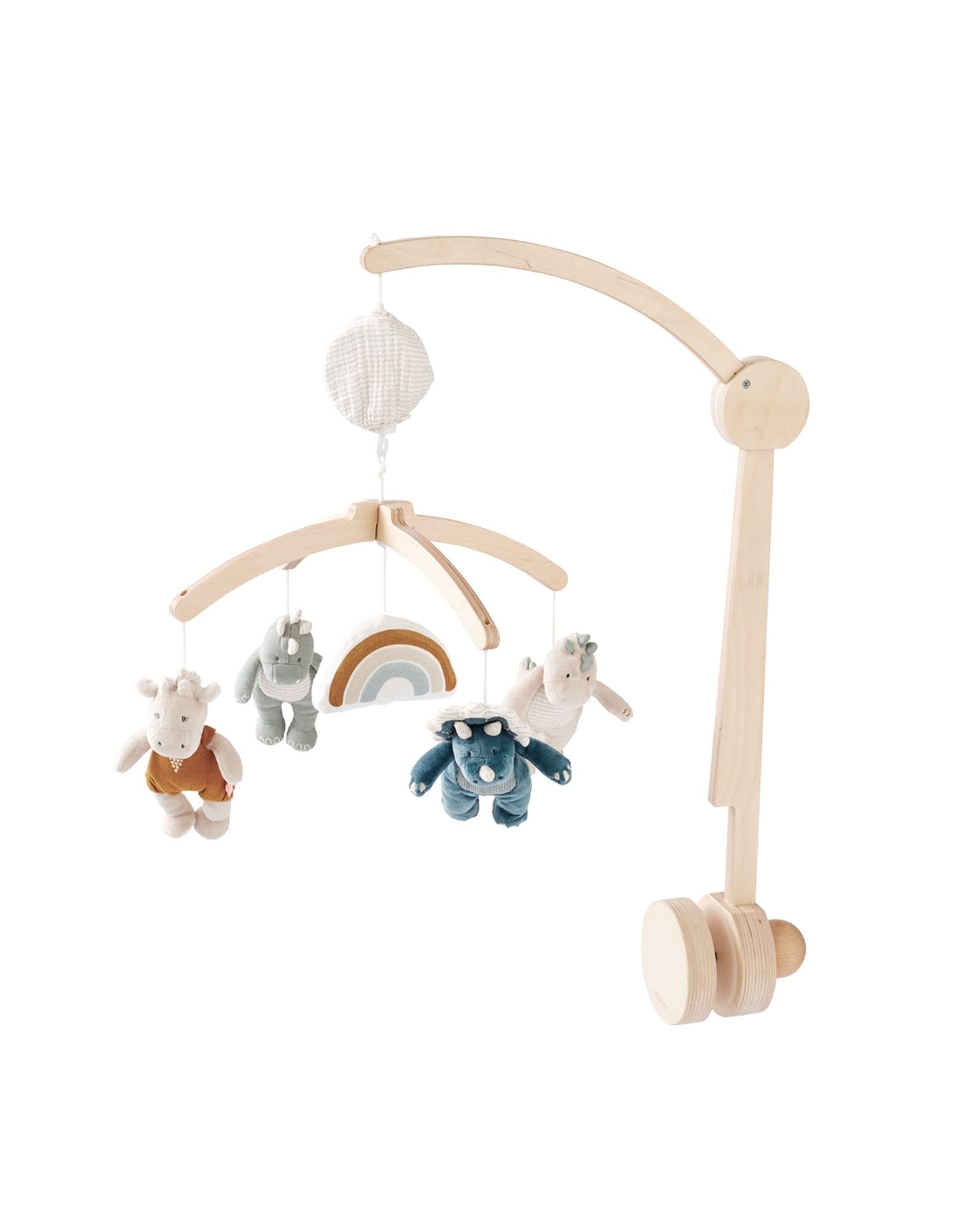 NOUKIE’S - Mobile musical en bois - Tiga, Stegi & Ops - Rotation automatique sans piles - Compatible avec berceau, lit à barreaux et parc - Idéal dès la naissance pour apaiser et endormir bébé
