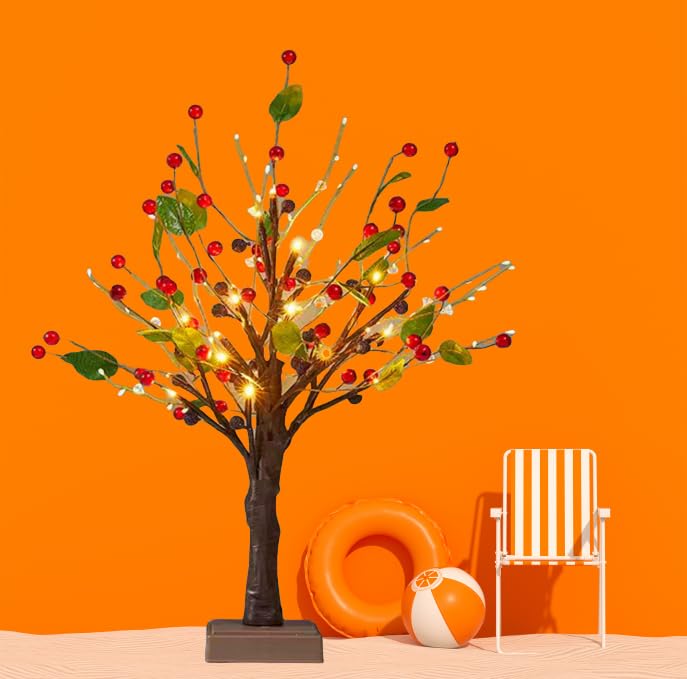 Artificial Mini Christmas Tree Light up Tabletop Xmas Tree with Red Berry and Green Leaves Table Decoration Light for Tabletop Centerpiece Christmas Decorations Indoor Home Decor — image 1