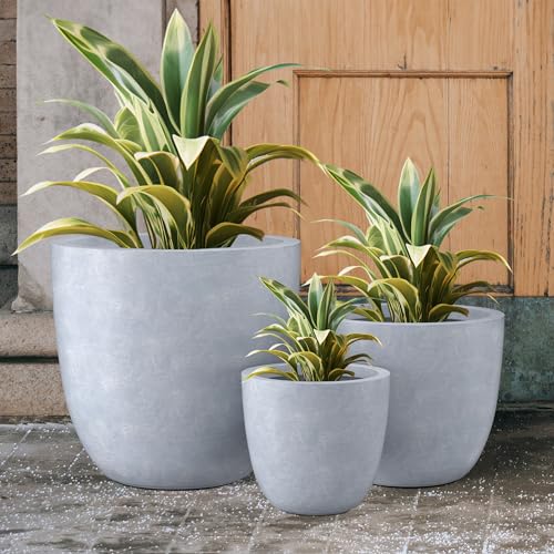 Image of Kante Set of 3 Blue Gray Concrete Bowl Round Planters for Modern Home
