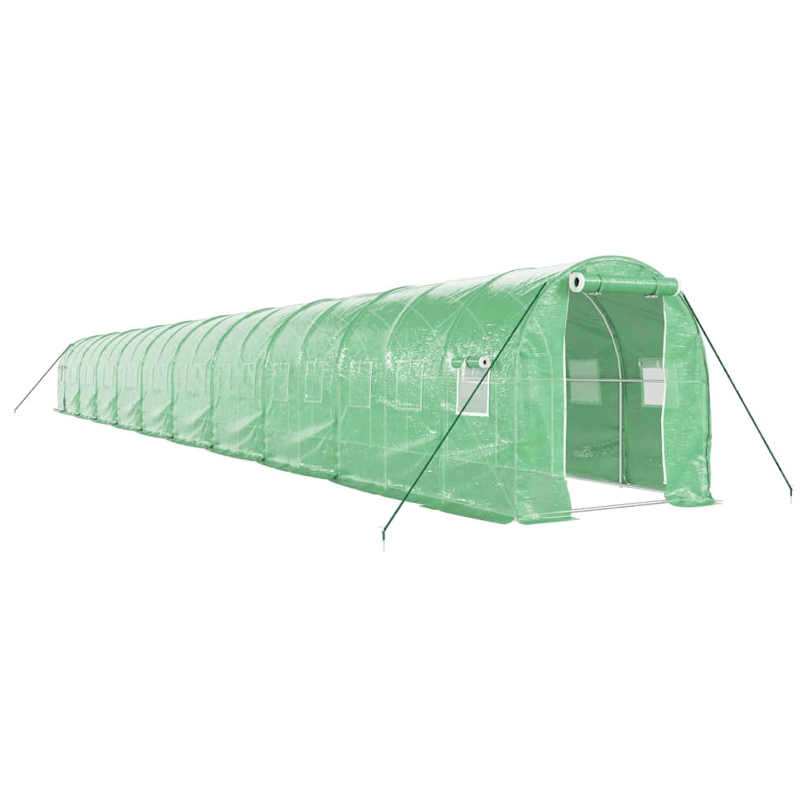 Tunelowa szklarnia ogrodowa, szklarnia ogrodowa z oknami do zielonych roślin i owoców, szklarnia z zieloną stalową ramą, 40 m² 20 x 2 x 2 m