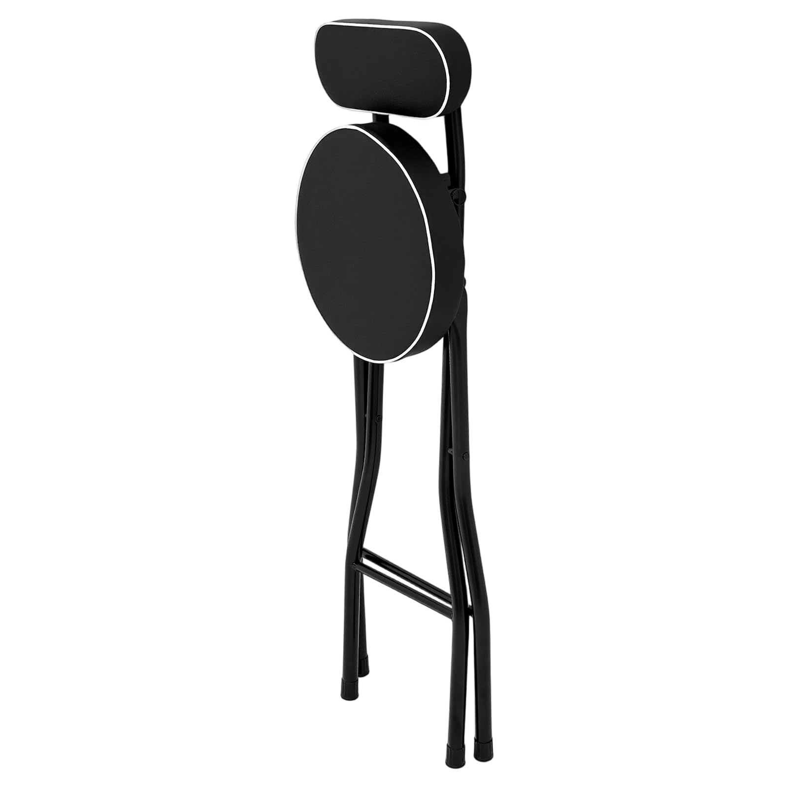 Lot de 2 tabourets de bar pliables - Charge maximale : 125 kg - Hauteur réglable : 65 cm - Avec coussin en polyuréthane et verrouillage de sécurité - Pour bar, camping et jardin - Noir