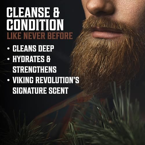 Image of Viking Revolution Beard Wash & Beard Conditioner Set with Argan & Jojoba Oils - Softens and Strengthens - Natural Sandalwood Scent - Beard Shampoo with Beard Oil (17 oz) (Pack of 2)