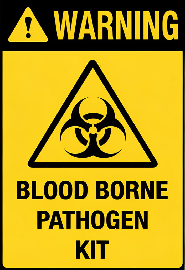 peiyeety Warning Blood Borne Pathogen Kit Tin Sign 12x8 Inch, Yellow & Black Biohazard Metal Wall Decor Plaque for Clinic Lab EMT Office, Industrial Safety Poster Gift