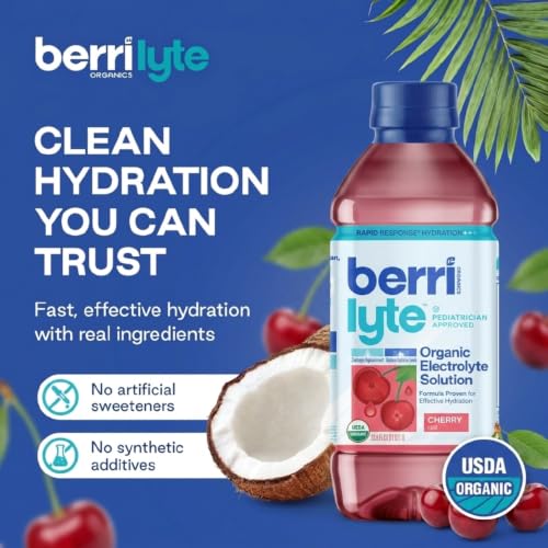 Image of Berri Lyte Organic Electrolyte Drink - Cherry Flavor - Plant-Based Hydration with Coconut Water, Natural Electrolytes, USDA Organic for Kids & Adults, 1 L, 4-Count