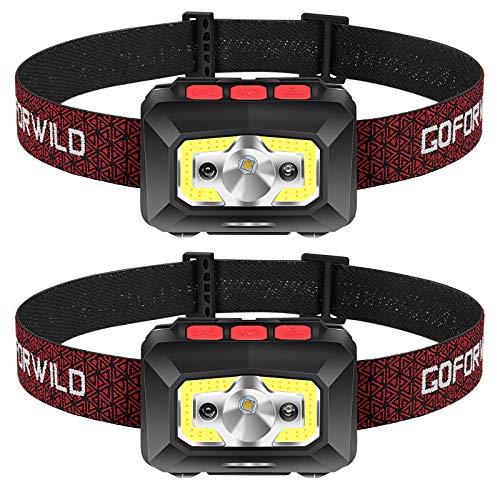 2 Pack of Rechargeable Headlamp, 500 Lumen COB Enhanced Head Lamp with Individual On/Off Button, Super Bright White Cree LED & Red Light, Motion Sensor, Waterproof, Perfect for Running, Camping,Hiking