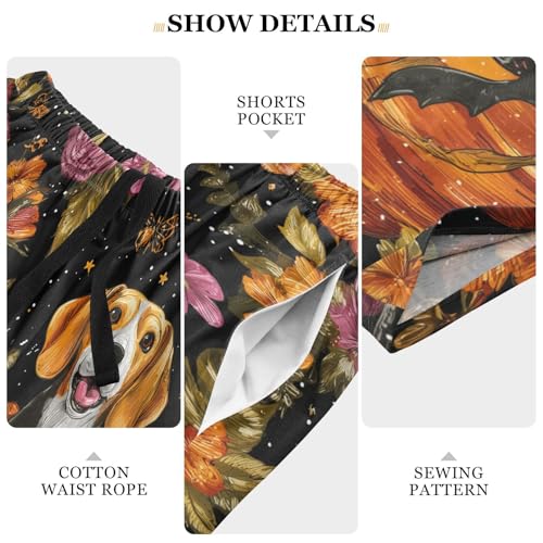 Beagle Pumpkin Bat Flowers Pajama Bottom Shorts for Men Soft Casual Sleep Lounge Shorts with Pockets S-XXL4
