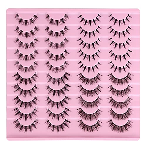 Manga Lashes Natural Look Anime False Eyelashes 20 Pairs Clear Band Individual Wispy Fake Eyelashes Strip Spiky Diy Cluster Lashes Extension C Curl Cat Eye Lashes Pack #TOP1