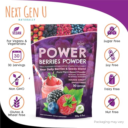 Super Berry Powder - 150g - Immune Support - Food Supplement - Superfood Berries - Smoothie Mix for Shakes - Healthy Boost for Detox Juice Beverages or Any Drink - by NextGenU