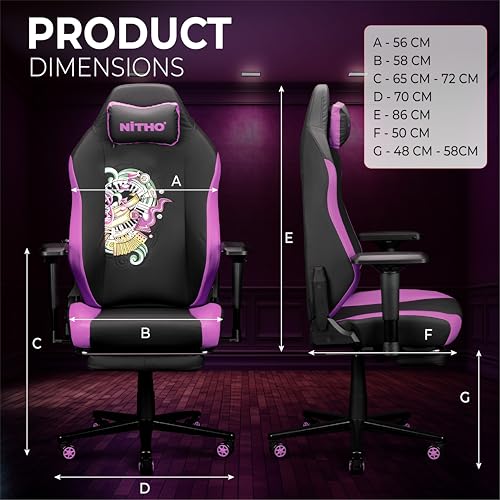 Image of NiTHO FORGE Gaming Office Chair | Ergonomic Reclining Computer Chair with Magnetic Headrest, Foldable Footrest, Adjustable Lumbar Support, 4D Armrests, Swivel Chair for Work or Study, Black & Violet