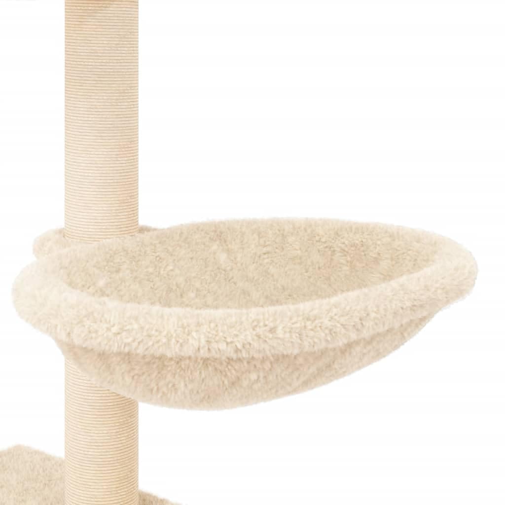 Kratzbaum Mit Sisal-Kratzsäulen Creme 117 cm | Alles-in-einem-Katzenturm, Katzenhöhle Mit 2 Körben, Weicher Plüschbezug, Liegeflächen