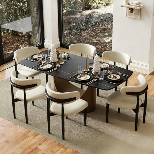 POVISON 71' Modern Dining Table for 6, Matte Black Heavy-Duty Dining Table, Sintered Stone Dining Tabletop with Bronze Carbon Steel Pedestal, 71 inch Rectangle Dining Room Table (Table Only)