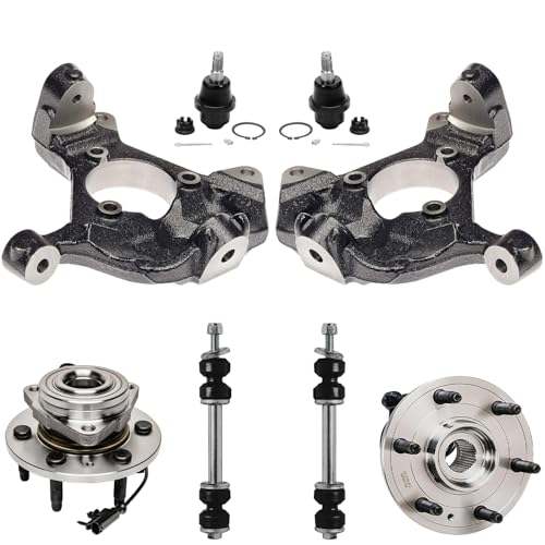 Image of Detroit Axle - 4WD 8pc Front Knuckles Kit for 2007-2013 Chevy Silverado 1500 GMC Sierra 1500 2007-2014 Suburban Yukon XL 1500 Tahoe, 2 Knuckles 2 Wheel Bearing Hubs 2 Sway Bars 2 Lower Ball Joints