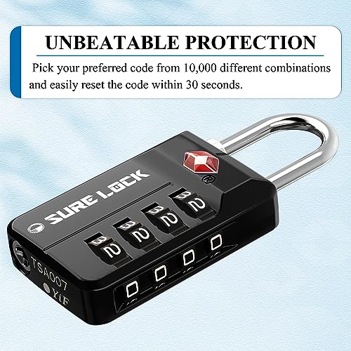 Tsa Approved Travel Luggage Locks, Open Alert Combination Lock For School Office & Gym Locker,Toolbox, Pelican Case,Easy Read Dials- 1, 2 & 4 Pack (1, Black 1 Pack) #TOP6