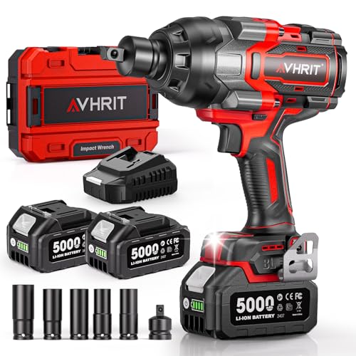Avhrit Cordless Impact Wrench 3/4', 2200Nm/1630Ft-lbs Electric Impact Gun with 2x5.0Ah Batteries,...