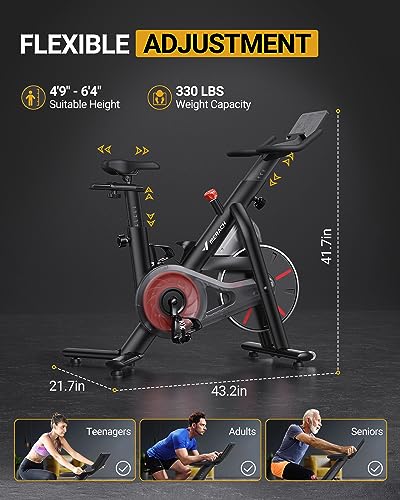 Image of Merach Exercise Bike, Magnetic Friction Stationary Bike with Brake Pad and Exclusive App, Low Noise Indoor Cycling Bike with 300lbs Weight Capacity, Tablet Mount and Fitness Courses for Weight Loss