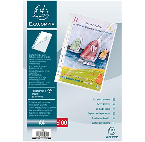 EXACOMPTA Lot de 3 Etuis de 100 pochettes perforées ouverte 2 côtés PP lisse 6/100e