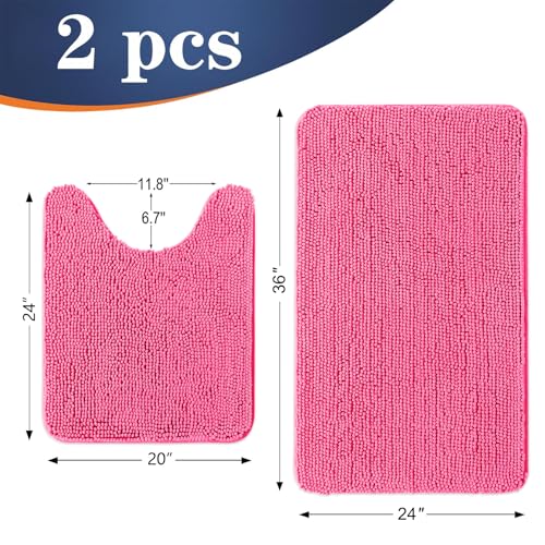 Image of OLANLY Bathroom Rugs Sets 2 Piece, Soft Absorbent Chenille Bath Mats and U-Shaped Contour Toilet Mat Area Rug Set, Machine Washable Bath Carpet, Home Decor Accessories(36 inchx24 inch+24 inchx20 inch, Hot Pink)
