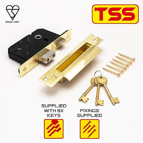 TSS British Standard Mortice Sash Lock 2.5" (68mm) Brass with 3 Keys and Fixings - Image 2