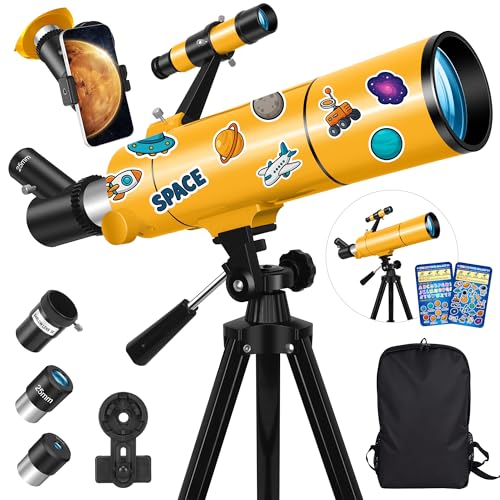 MEEZAA Telescope for Adults & Kids, 80mm Aperture 500mm Portable Refractor Telescope for Astronomy Beginners, Professional Travel Astronomical Telescopes with Tripod, Stickers, Phone Adapter, Backpack
