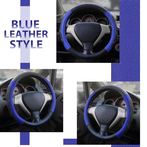 Image of Elantrip Steering Wheel Cover Leather 15 1 /2-16 inch Universal Padded Soft Grip Breathable for Car Truck SUV Jeep Anti Slip Blue and Black