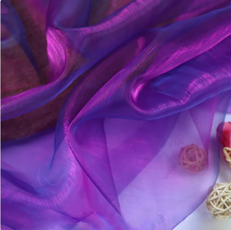 YYCRAFT Two Tone Sheer Organza Fabric by The Yard for Curtain Weddings Decor 5 Yards, Iridescent Purple