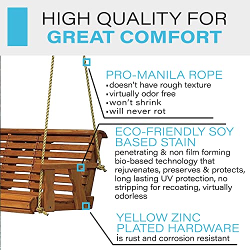 Amish Heavy Duty 800 Lb Rollback Console Treated Porch Swing with Hanging Ropes Cedar Stain