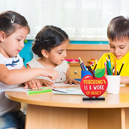 Image of Jetec 3 Pack Teacher Appreciation Table Centerpieces Best Teacher Sign Table Decorations for Student to Teachers Home Decor Classrooms Desks Teaching Wooden Signs Topper (Apple)