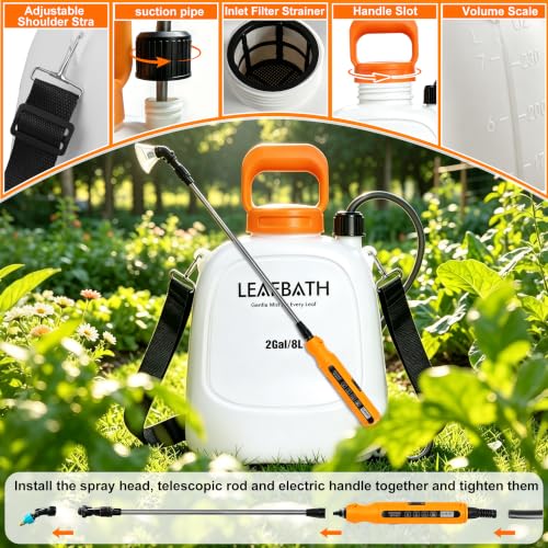 2 Gallon Battery Powered Backpack Sprayer - Rechargeable Electric Garden Sprayer, Comes with an Extra 10FT Hose, 2 Speed Modes, 6 Nozzles, Telescopic Wand, Backpack & Shoulder Sprayer for Lawn Yard — view 6