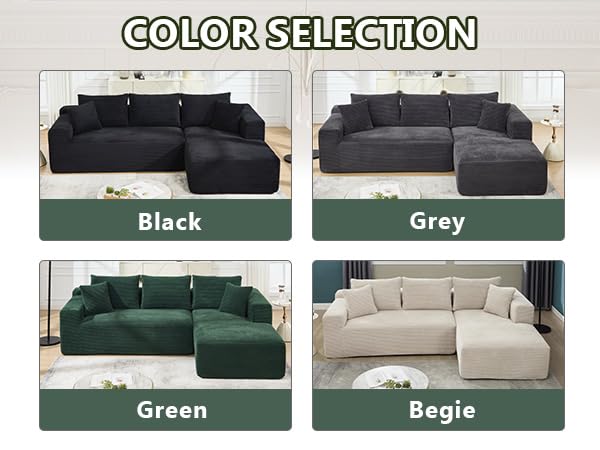 PELUMY 108.7" L-Shaped Modular Sectional Sofa with Oversized Chaise, Cloud Couch with Memory Foam, No Assembly Required Sleeper Sofa for Small Space Living Room, Apartment (Green, Corduroy) - Image 8