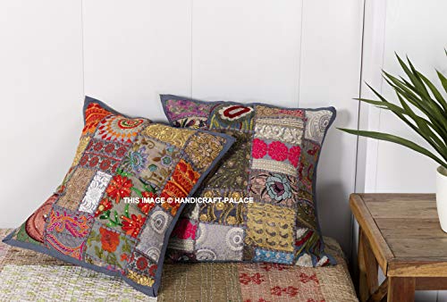 Image of Ravaiyaa - Attitude is everything Home Decor Khambadiya Cotton Cushion Cover Handmade Patchwork Pillow Case Cotton Embroidery Cushion Cover 16 inchX16 inch