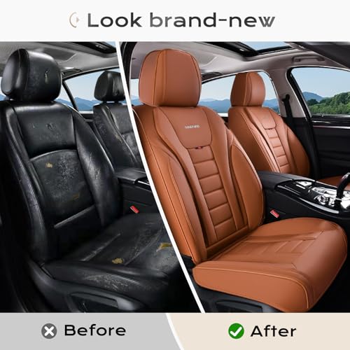 Image of Coverado Car Seat Covers Full Set, Seat Covers for Cars, Front Seat Covers and Back Seat Cover Waterproof Leather Automotive Seat Cover, Universal Car Interior Protectors Cushion for Most Cars