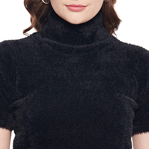 Image of 98 North Women Black Self Design Turtle Neck Sweater-G1137-BLACK