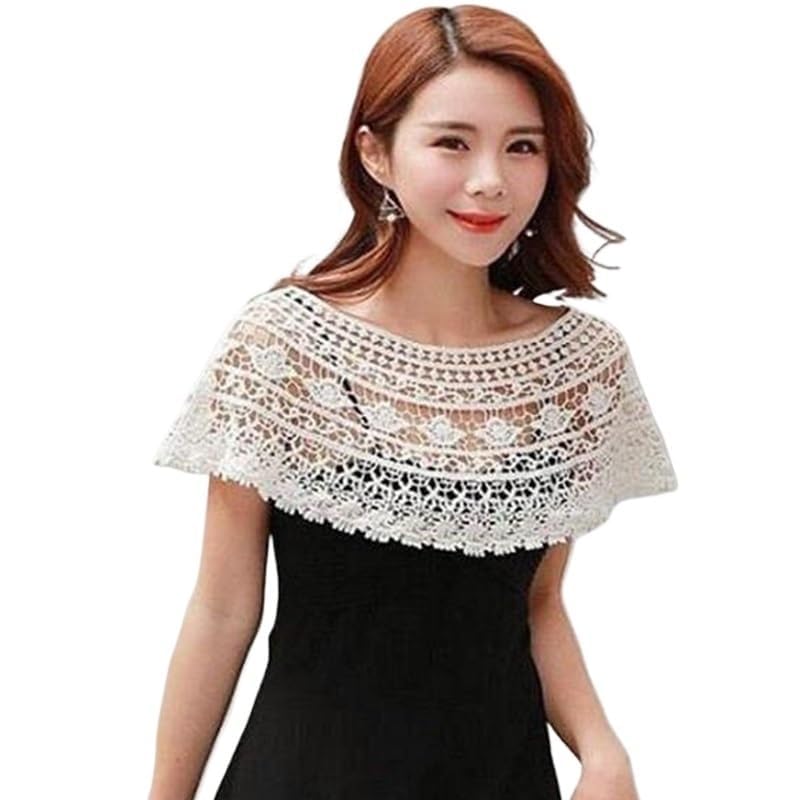 Lace Shawl Knit Hollow Out Wrap Wedding Dress Lace Shawl Scarf Shrug Cape Poncho White-image-25
