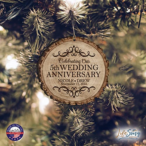 Lifesong Milestones Personalized 5Th Anniversary Bark Style Christmas Ornament For 5 Year Of Marriage - Five Year Wedding Keepsake Gift For Parents Husband Wife Him Her 3.25” (Bark) #TOP6